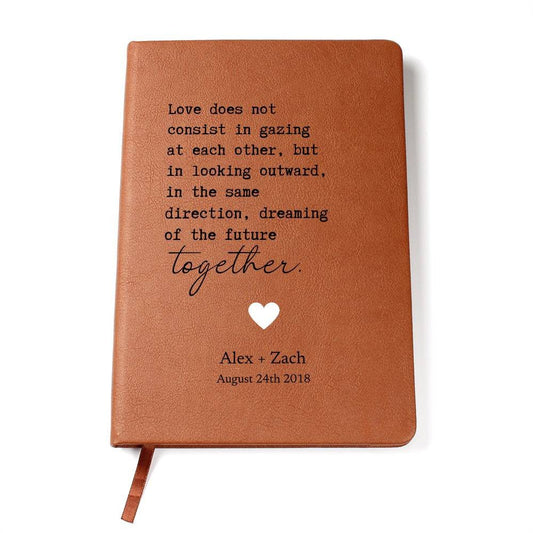 Looking Outward Together - Custom Leather Journal - Couples Notebook - Liliana and Liam