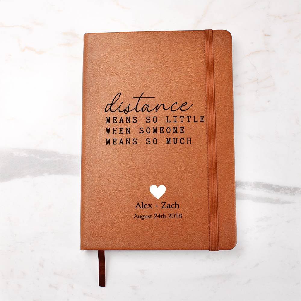 Distance Means So Little - Custom Leather Journal - Love Notebook - Liliana and Liam