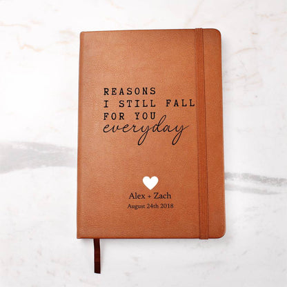 Personalized Leather Journal - Reasons I Fall For You - Custom Leather Notebook For The One You Love - Wedding or Anniversary Gift - Love Letters, Memory Book