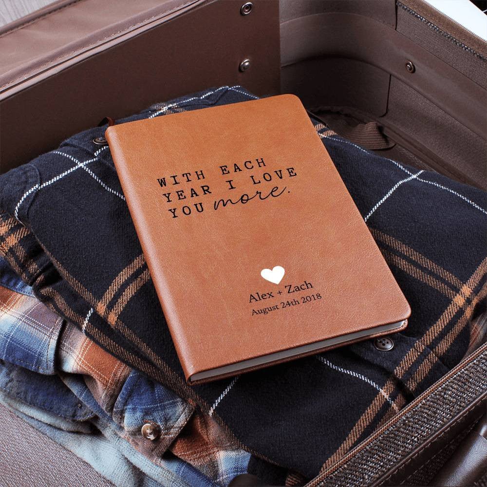 With Each Year - Custom Leather Journal - Love Notebook - Liliana and Liam