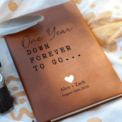 Personalized Leather Journal - One Year Down - Love Letters, Memory Book