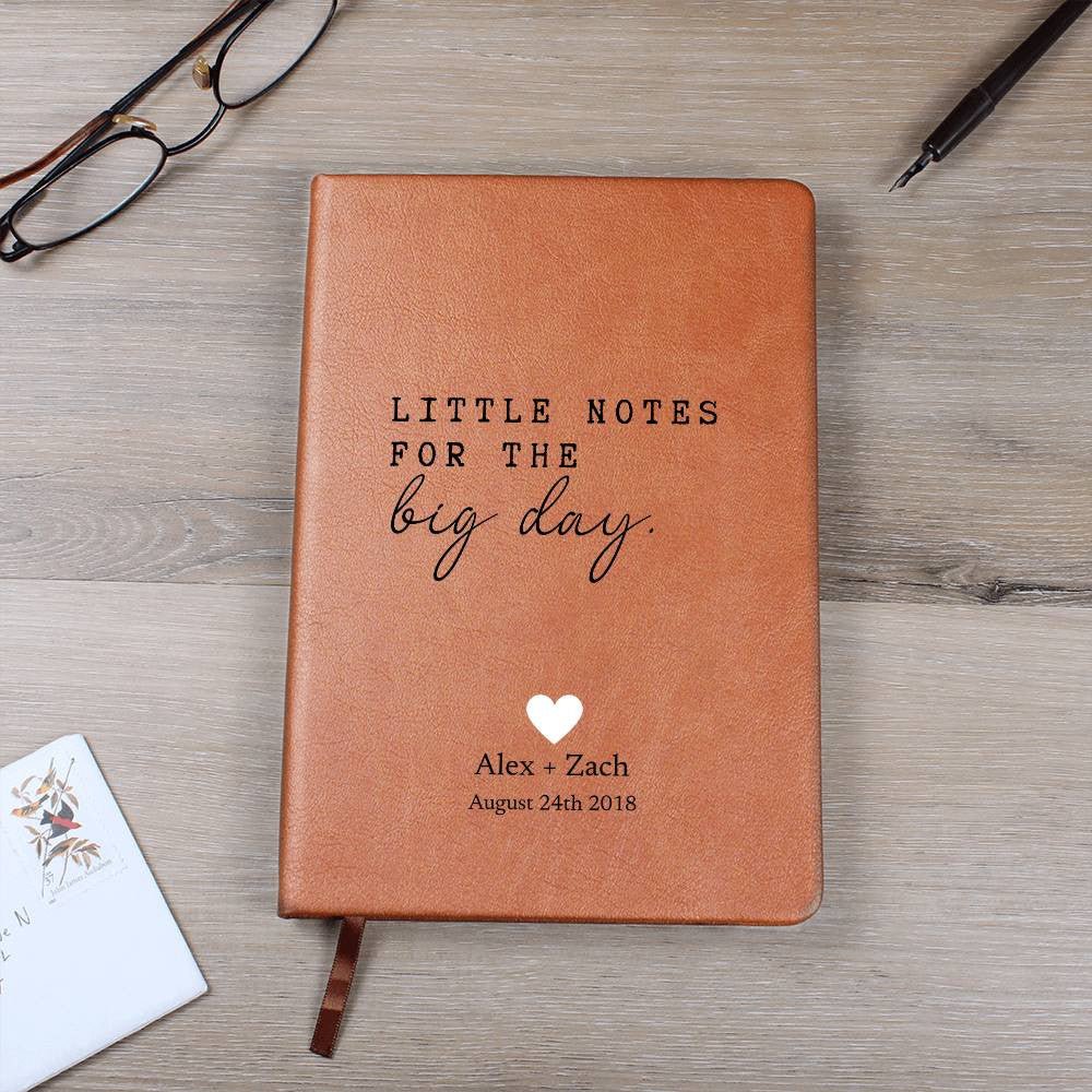 Little Notes For The Big Day - Custom Leather Journal - Wedding Planning Notebook - Liliana and Liam