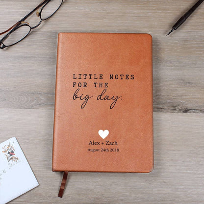 Little Notes For The Big Day - Custom Leather Journal - Wedding Planning Notebook - Liliana and Liam