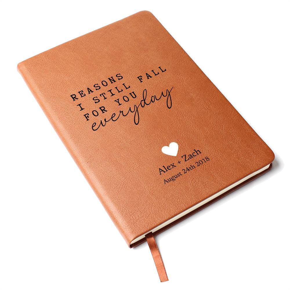 Personalized Leather Journal - Reasons I Fall For You - Custom Leather Notebook For The One You Love - Wedding or Anniversary Gift - Love Letters, Memory Book