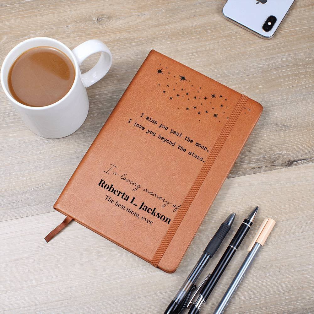 Beyond The Stars - Custom Leather Journal - Sympathy, Memorial, Bereavement Notebook - Liliana and Liam