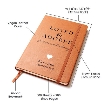 Personalized Leather Journal - Loved And Adored - Custom Leather Notebook