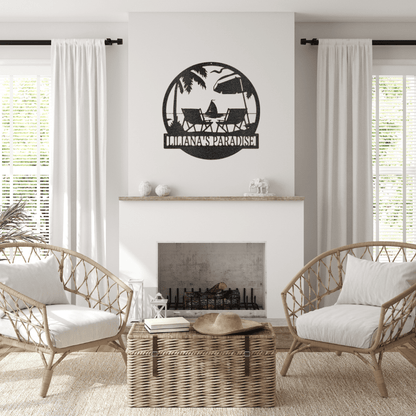 Paradise Monogram - Custom Metal Sign - Wall Art - Liliana and Liam
