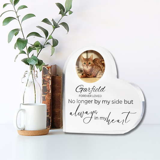 Cat Keepsake - Always In My Heart Heart Shaped Photo Cat Memorial - Custom Cat Remembrance, Bereavement & Sympathy Gift