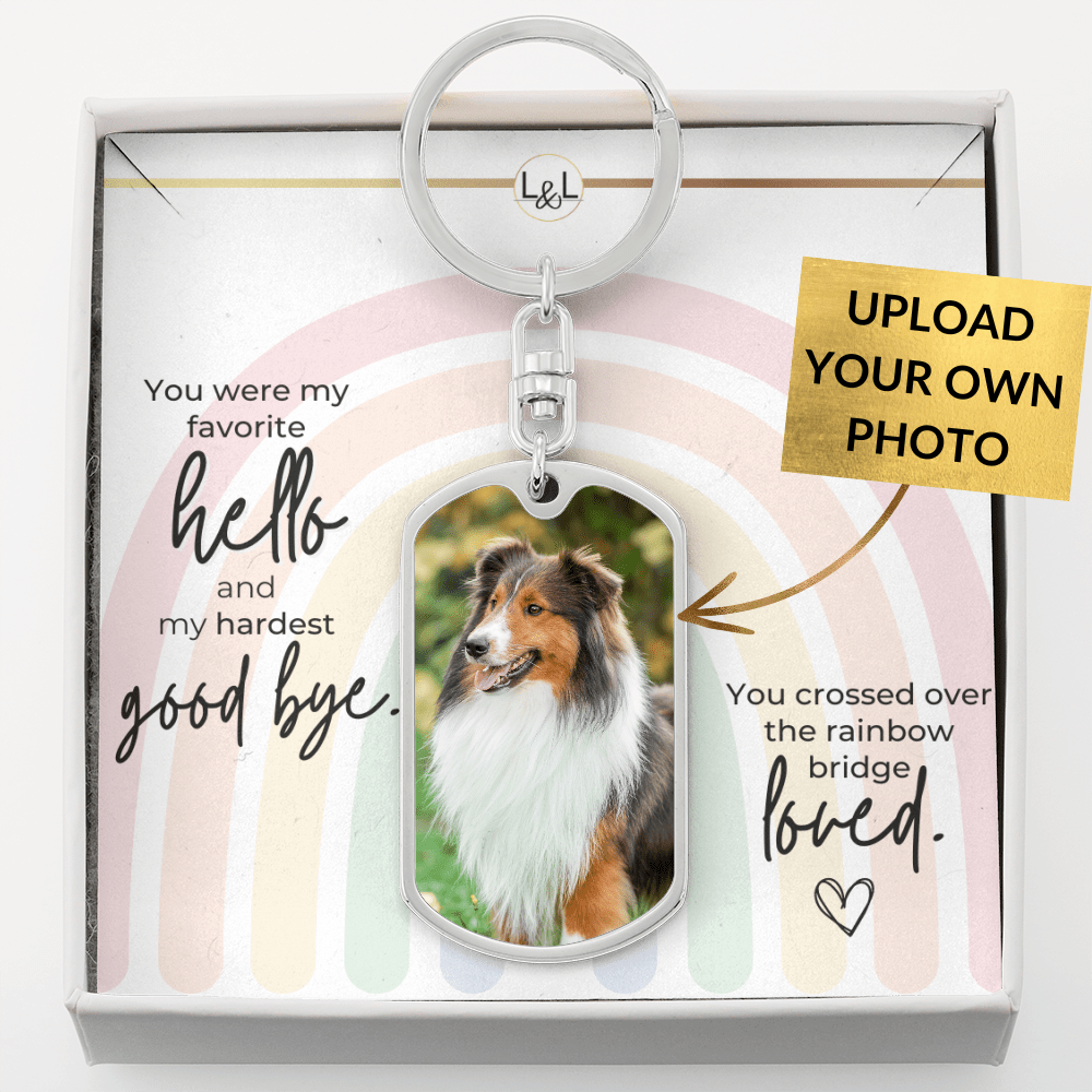 Dog Loss Gift - Crossing Over the Rainbow Bridge - Photo Keychain - Custom Dog Remembrance, Bereavement & Sympathy Gift