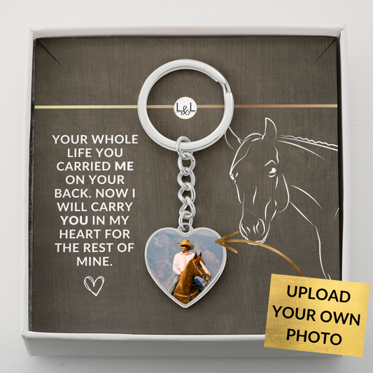 Horse Keepsake - Carry You In My Heart - Heart Keychain with Photo - Custom Horse or Equestrian Memorial, Bereavement & Sympathy Gifts