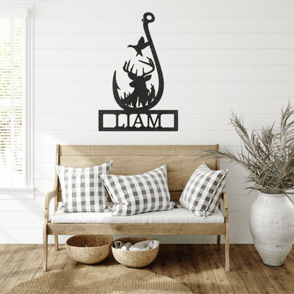 Outdoorsman Monogram 2 - Custom Metal Sign - Wall Art - Liliana and Liam