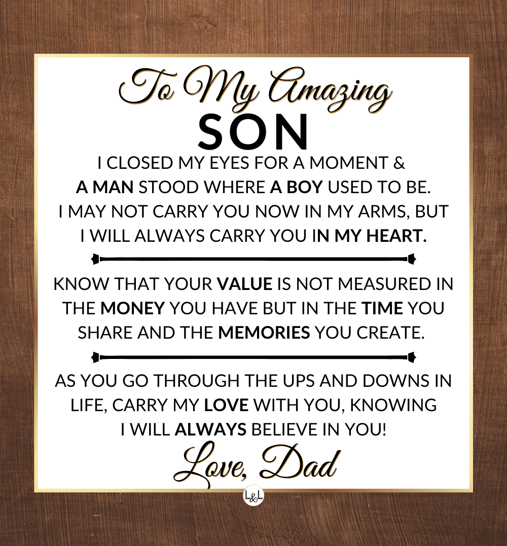 Gift For My Son From His Dad - I Closed My Eyes - Men's Openwork Skeleton Watch + LED Watch Box - Great Christmas, Birthday, or Graduation Gift - Liliana and Liam