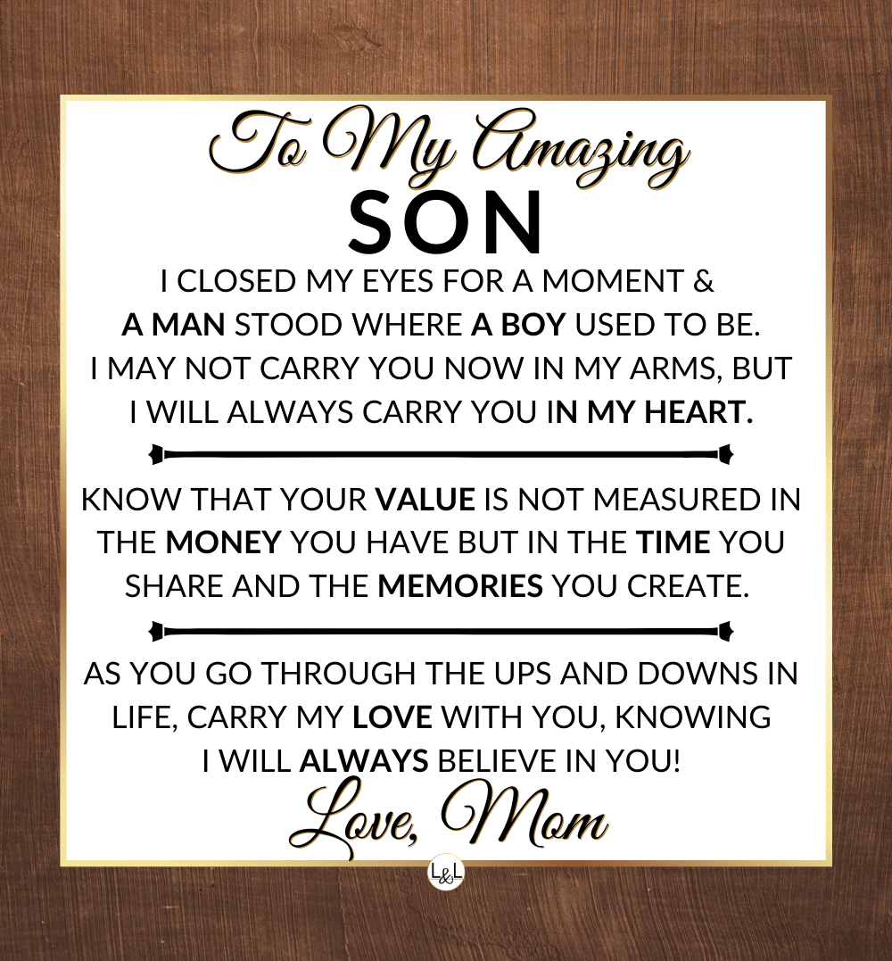 Gift For My Son From His Mom - I Closed My Eyes - Men's Openwork Skeleton Watch + LED Watch Box - Great Christmas, Birthday, or Graduation Gift - Liliana and Liam