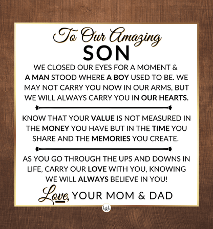 We Closed Our Eyes - Men's Openwork Skeleton Watch + LED Watch Box - Gift For Our Son From His Mom and Dad - Liliana and Liam