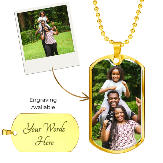 Men's Necklace with Custom Photo Dog Tag with Engraving Option