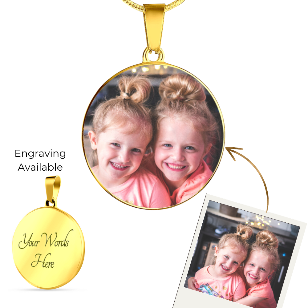 Personalized Necklace with Round Photo Pendant and Engraving Options