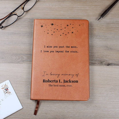 Beyond The Stars - Custom Leather Journal - Sympathy, Memorial, Bereavement Notebook - Liliana and Liam