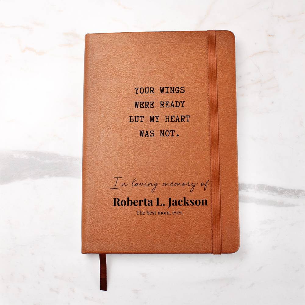 Your Wings Were Ready - Custom Leather Journal - Remembrance Notebook - Liliana and Liam