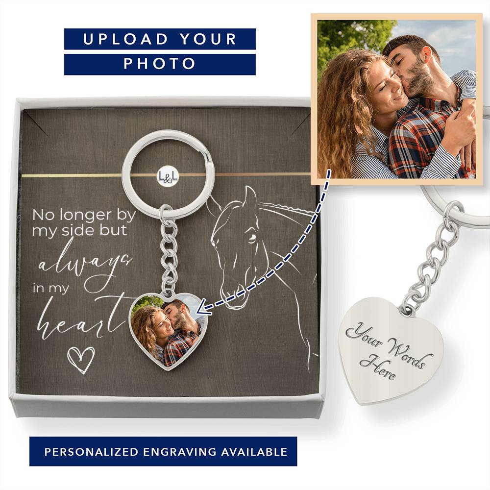 Horse Keepsake - Always In My Heart - Heart Keychain with Photo - Custom Horse or Equestrian Memorial, Bereavement & Sympathy Gifts