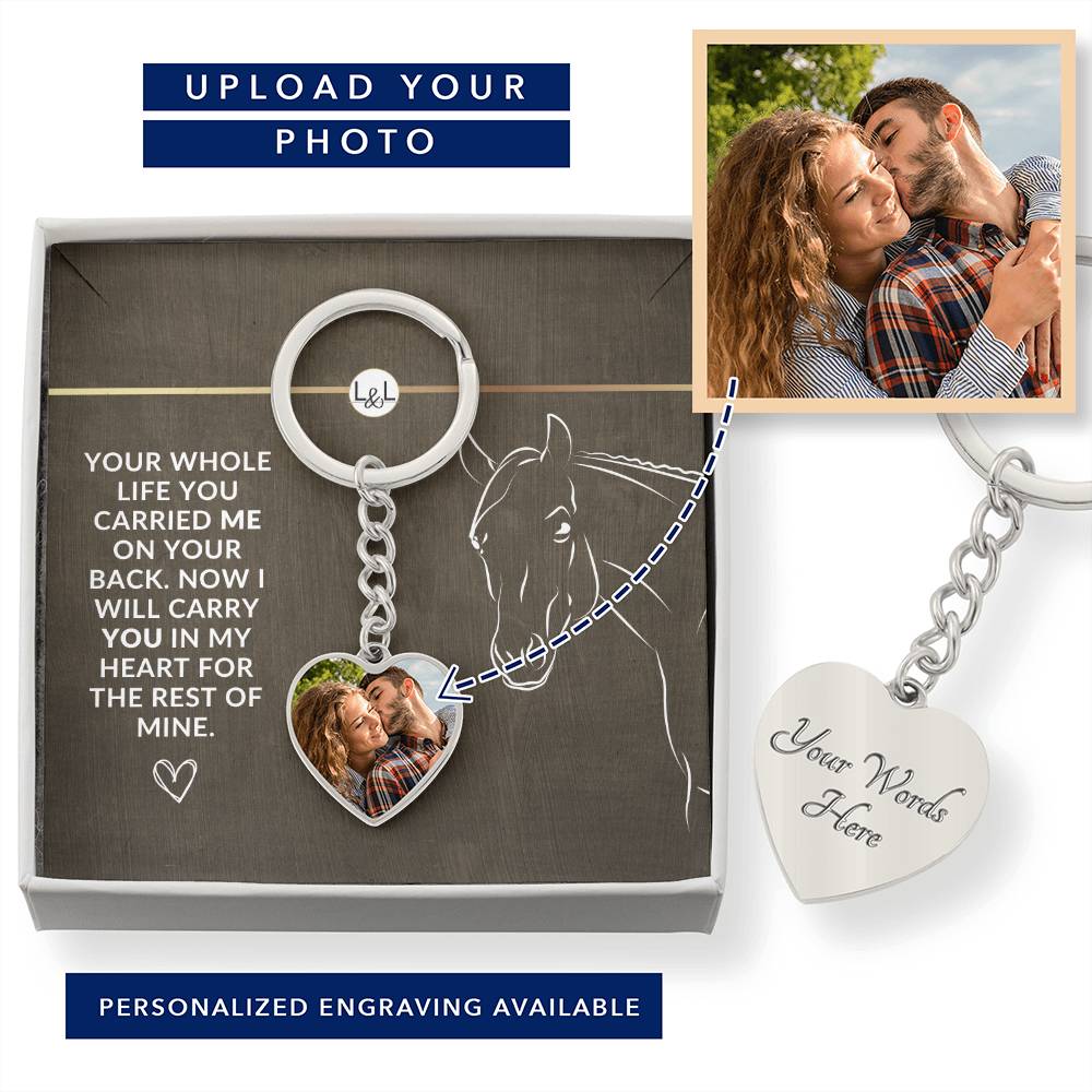 Horse Keepsake - Carry You In My Heart - Heart Keychain with Photo - Custom Horse or Equestrian Memorial, Bereavement & Sympathy Gifts