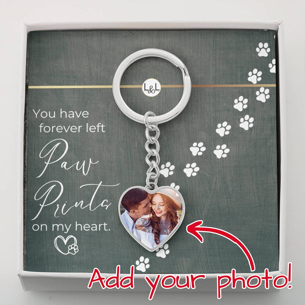 Dog Loss Gift - Paw Prints On My Heart - Photo Heart Keychain - Custom Dog Remembrance, Bereavement & Sympathy Gift