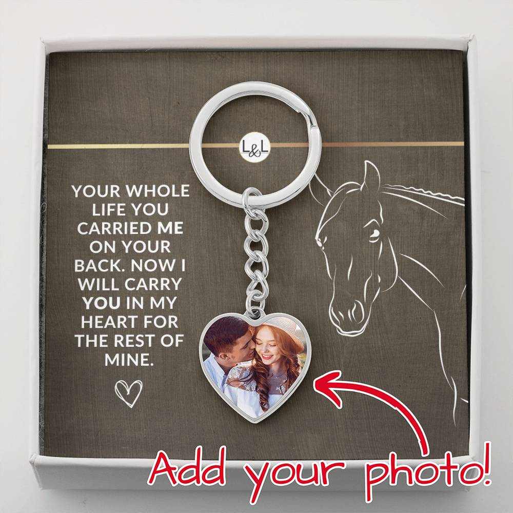 Horse Keepsake - Carry You In My Heart - Heart Keychain with Photo - Custom Horse or Equestrian Memorial, Bereavement & Sympathy Gifts