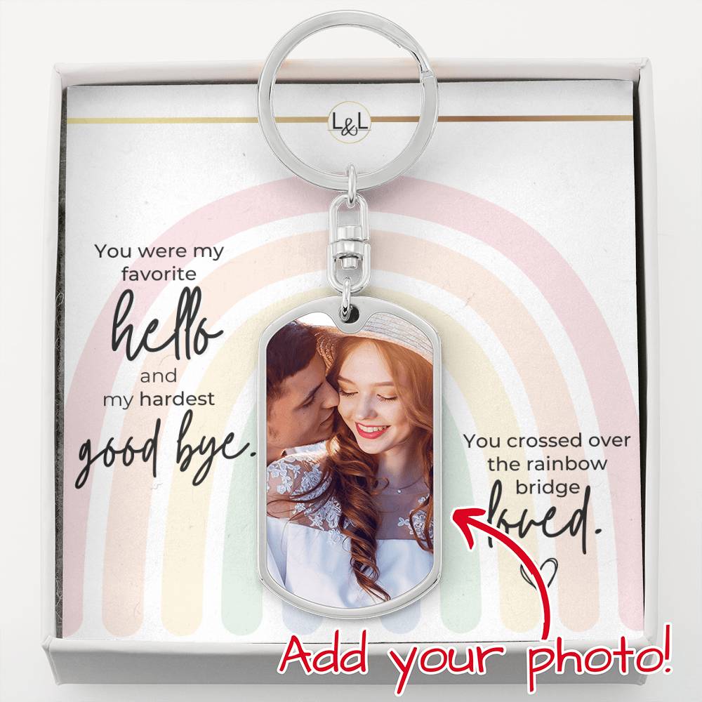 Dog Loss Gift - Crossing Over the Rainbow Bridge - Photo Keychain - Custom Dog Remembrance, Bereavement & Sympathy Gift