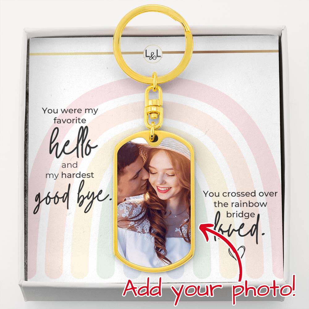 Dog Loss Gift - Crossing Over the Rainbow Bridge - Photo Keychain - Custom Dog Remembrance, Bereavement & Sympathy Gift