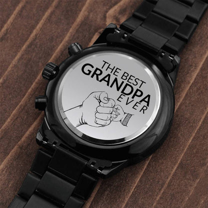 Gift For Grandpa - Best Grandpa Ever - Engraved Black Chronograph Men's Watch + Watch Box - Perfect Birthday Present or Christmas Gift For Him - Liliana and Liam