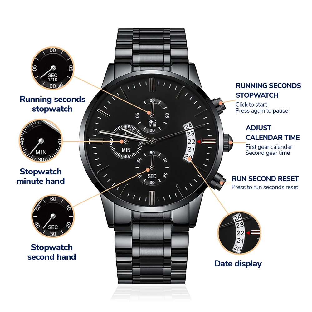 Gift For My Grandson From Grandpa - Carry My Love With You - Engraved Black Chronograph Men's Watch + Watch Box - Perfect Birthday Present or Christmas Gift For Him