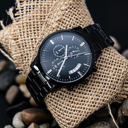Gift For Future Husband, Fiance, From Future Wife - My Best Friend, My Soulmate, My Everything - Engraved Black Chronograph Men's Watch + Watch Box - Perfect Birthday Present or Christmas Gift For Him - Liliana and Liam