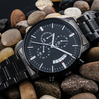 Gift For My Man - Always Have, Always Will - Engraved Black Chronograph Men's Watch + Watch Box - Perfect Birthday Present or Christmas Gift For Him - Liliana and Liam