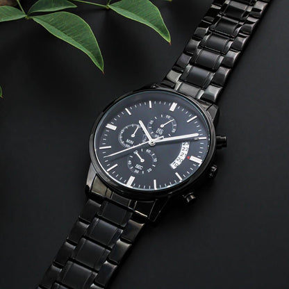 Gift For My Man - My Best Friend, My Soulmate, My Everything - Engraved Black Chronograph Men's Watch + Watch Box - Perfect Birthday Present or Christmas Gift For Him - Liliana and Liam