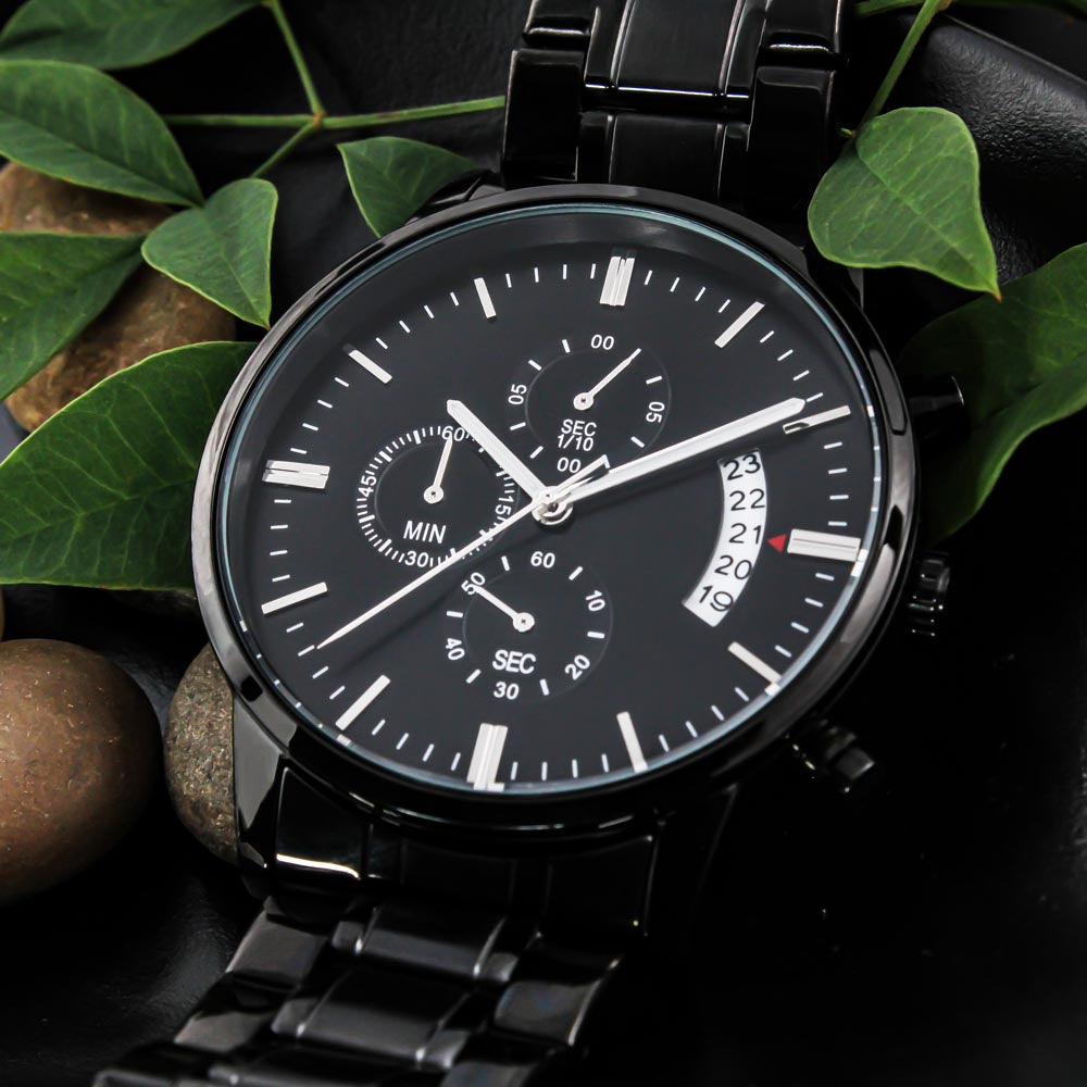 Gift For My Man - For All That You Are - Engraved Black Chronograph Men's Watch + Watch Box - Perfect Birthday Present or Christmas Gift For Him