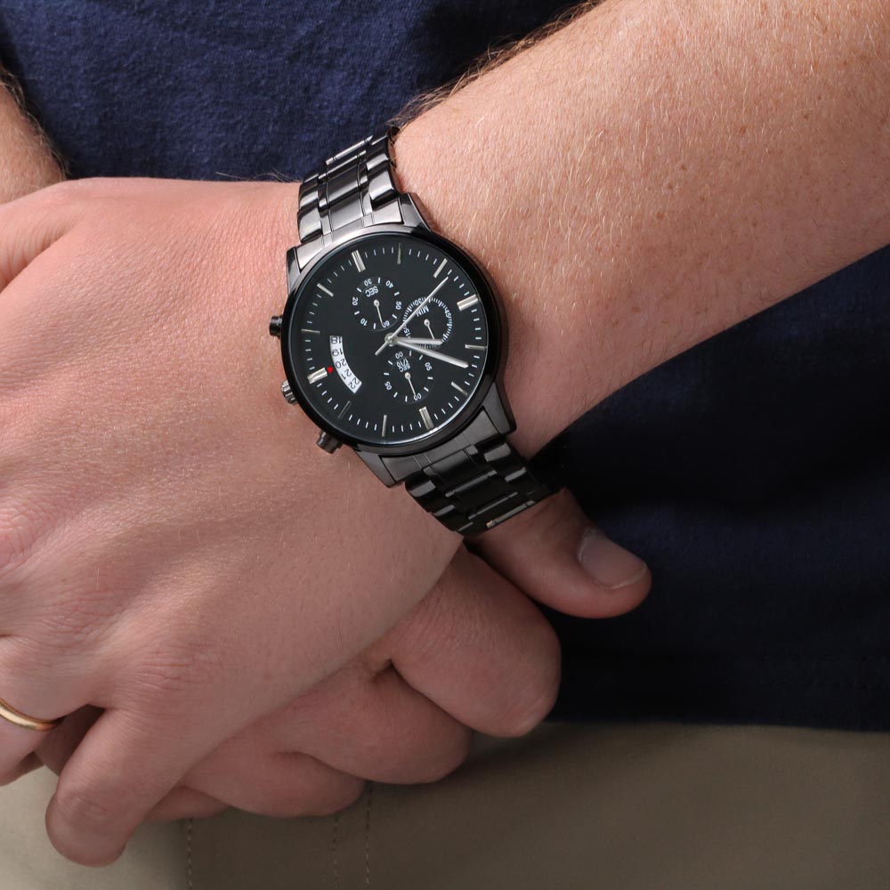 Grandson Gift From Grandpa - You Can Achieve Anything - Engraved Black Chronograph Men's Watch + Watch Box - Perfect Birthday Present or Christmas Gift For Him
