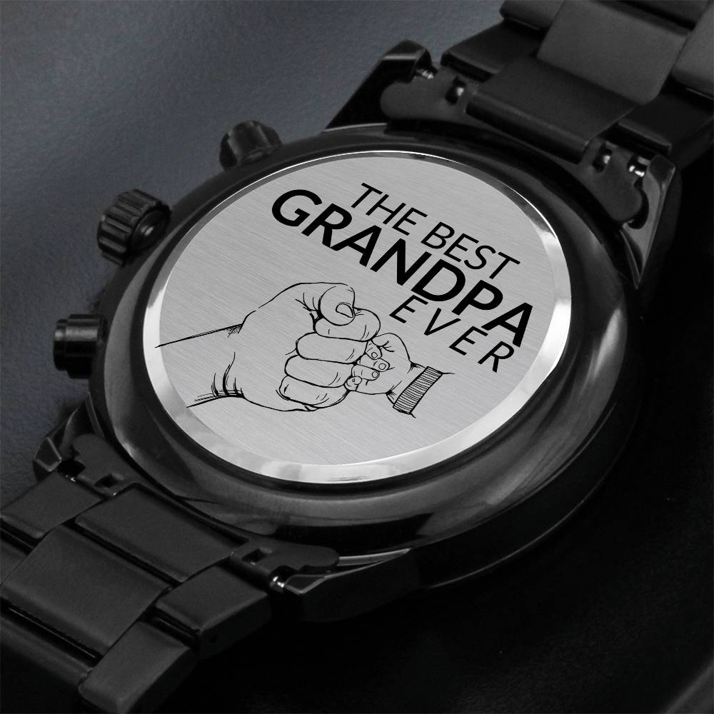 Gift For Grandpa - Best Grandpa Ever - Engraved Black Chronograph Men's Watch + Watch Box - Perfect Birthday Present or Christmas Gift For Him