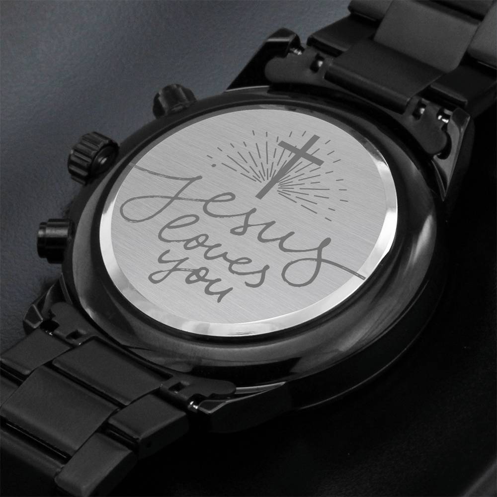 Christian Engraved Watch - Jesus Loves You - Great Gift For Christmas, Birthday, Confirmation, or A Baptism