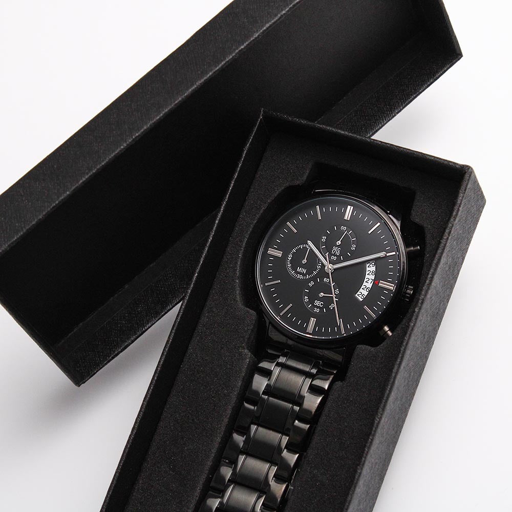 Gift For Son From Mom and Dad - Never Forget Your Way Home - Engraved Black Chronograph Men's Watch + Watch Box - Perfect Birthday Present or Christmas Gift For Him