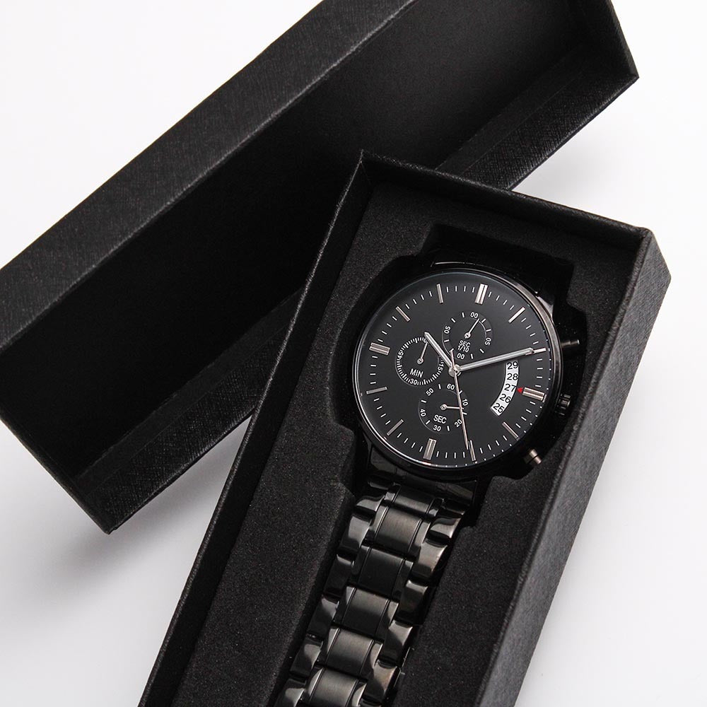 Gift For My Grandson From Grandpa - Carry My Love With You - Engraved Black Chronograph Men's Watch + Watch Box - Perfect Birthday Present or Christmas Gift For Him