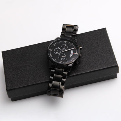 Husband Gift From Wife - For An Incredible Man - Engraved Black Chronograph Men's Watch + Watch Box - Perfect Birthday Present or Christmas Gift For Him
