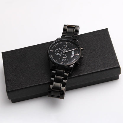 Gift For My Man - Carry My Love With You - Engraved Black Chronograph Men's Watch + Watch Box - Perfect Birthday Present or Christmas Gift For Him - Liliana and Liam