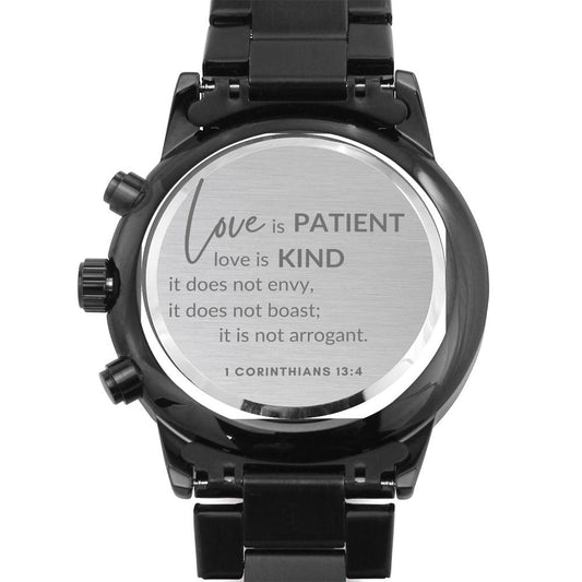 Christian Engraved Watch - Love is Patient - Great Groom Gift For The Wedding Day or Anniversary - Liliana and Liam