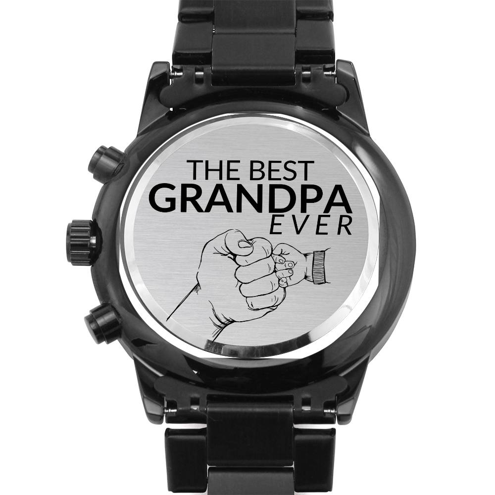 Gift For Grandpa - Best Grandpa Ever - Engraved Black Chronograph Men's Watch + Watch Box - Perfect Birthday Present or Christmas Gift For Him