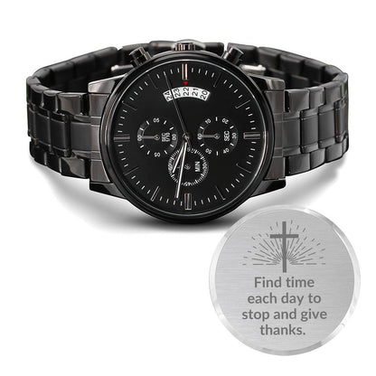 Christian Engraved Watch - Give Thanks - Great Gift For Christmas, Birthday, Confirmation, or A Baptism - Liliana and Liam