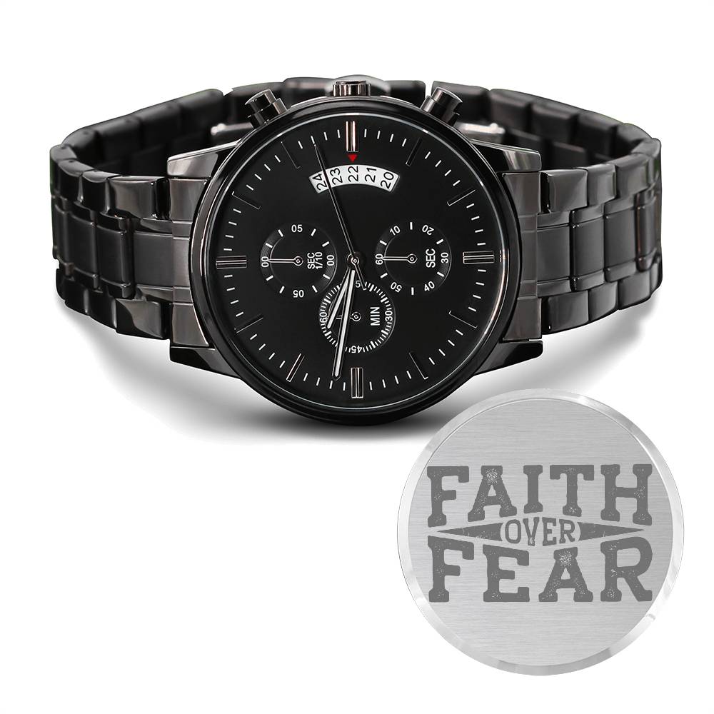 Christian Engraved Watch - Faith Over Fear - Great Gift For Christmas, Birthday, Confirmation, or A Baptism