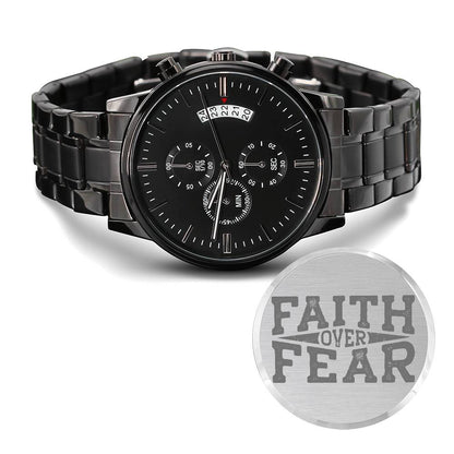 Christian Engraved Watch - Faith Over Fear - Great Gift For Christmas, Birthday, Confirmation, or A Baptism - Liliana and Liam