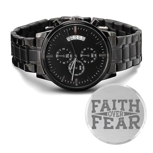 Christian Engraved Watch - Faith Over Fear - Great Gift For Christmas, Birthday, Confirmation, or A Baptism - Liliana and Liam