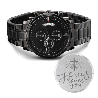 Christian Engraved Watch - Jesus Loves You - Great Gift For Christmas, Birthday, Confirmation, or A Baptism