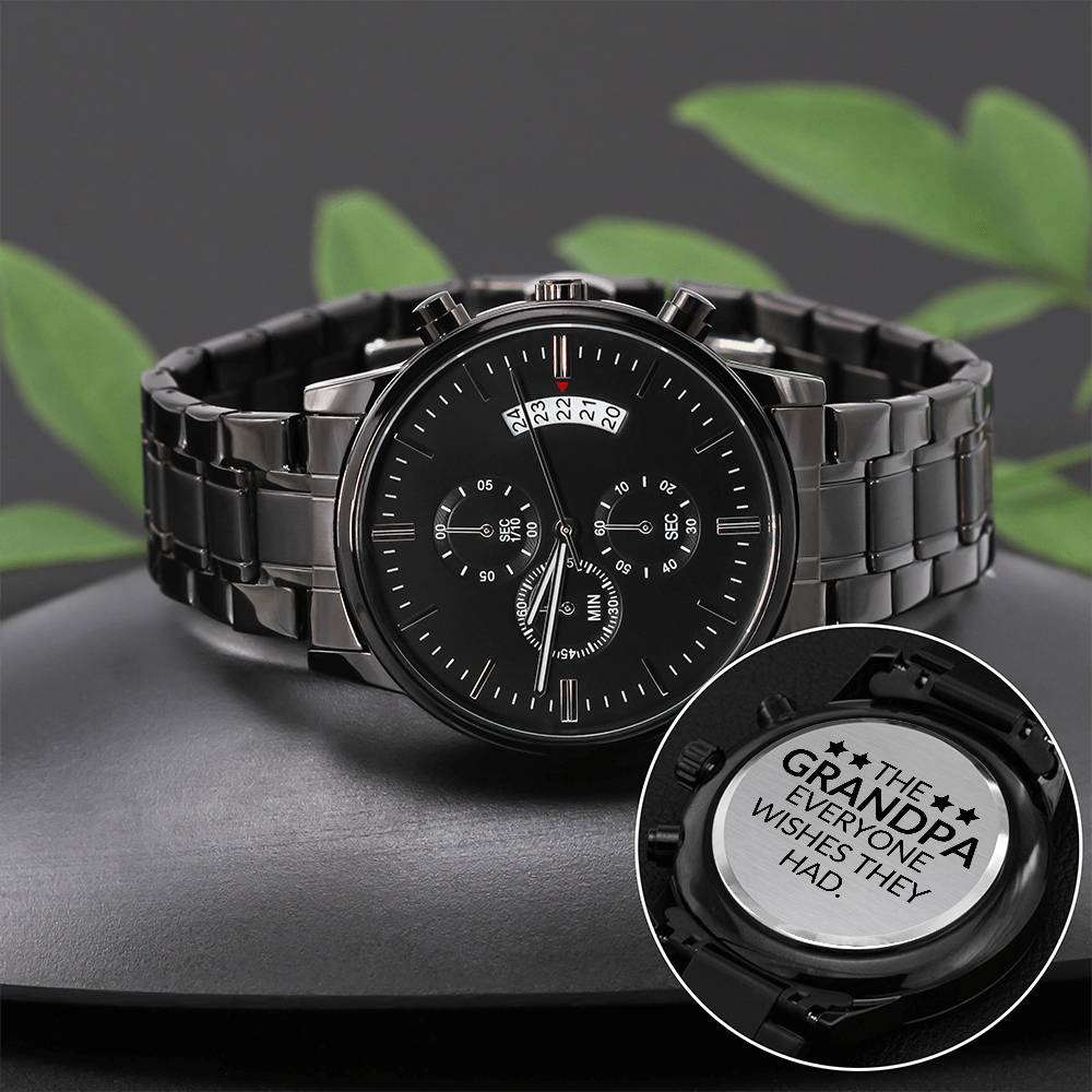 Gift For Grandpa -Everyone Wishes They Had - Engraved Black Chronograph Men's Watch + Watch Box - Perfect Birthday Present or Christmas Gift For Him