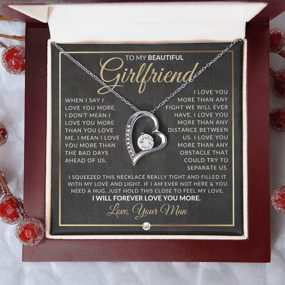 Surprise Gift For My Girlfriend - Open Heart Pendant Necklace - Romantic Christmas, Valentine's Day, Birthday or Anniversary Present with Personalized Message - Liliana and Liam
